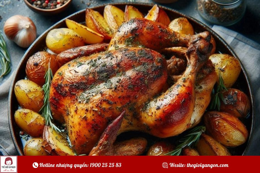 2 cách làm gà nướng khoai tây đơn giản