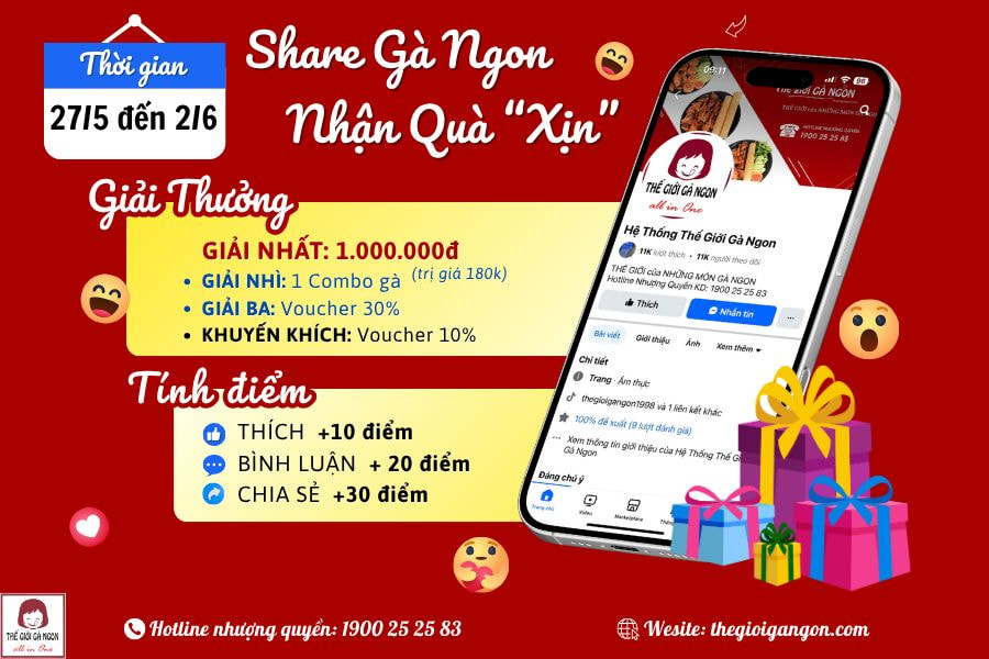 Chia sẻ bài viết - Săn quà triệu đồng cùng Thế Giới Gà Ngon
